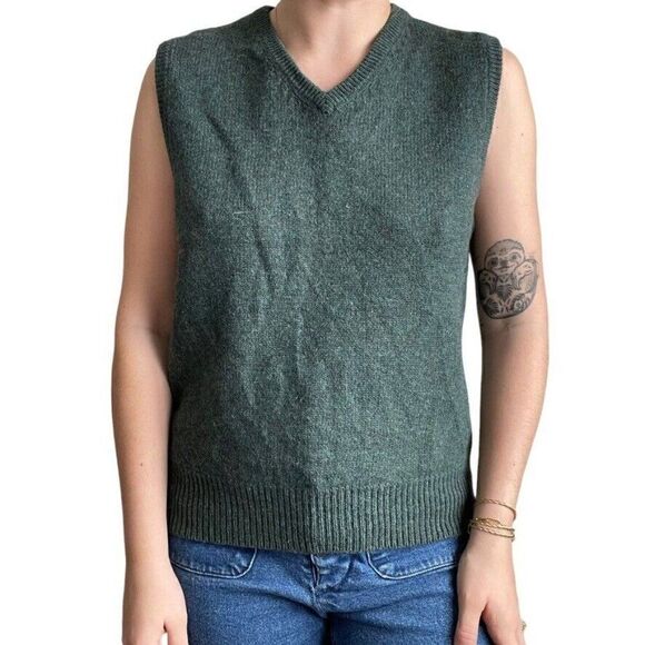 Vintage Abercrombie And Fitch Forest Green 100% Wool V Neck Sweater Vest Sz L - Picture 5 of 7